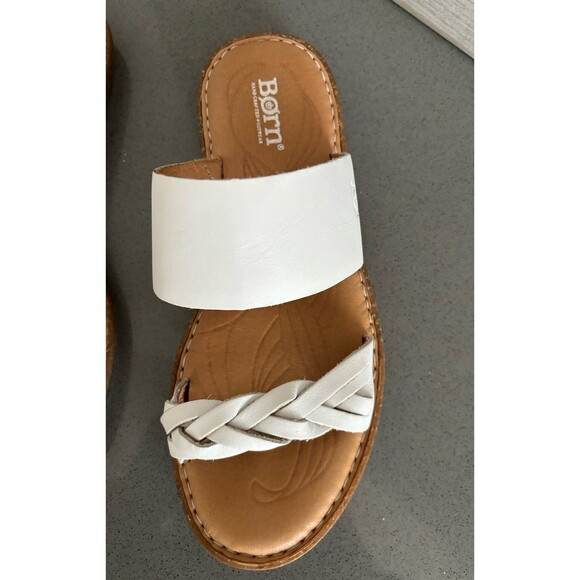 BORN MORENA WHITE LEATHER SLIDES SANDALS SZ 7M BRAIDED SLIP ON CASUAL RETAIL $99 - Picture 8 of 12